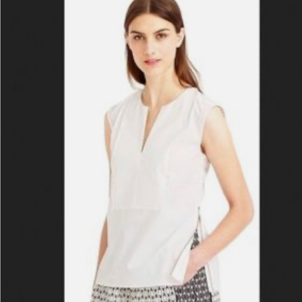 J Crew White Sleeveless Side-Zip Tuxedo Shirt (Size 6)